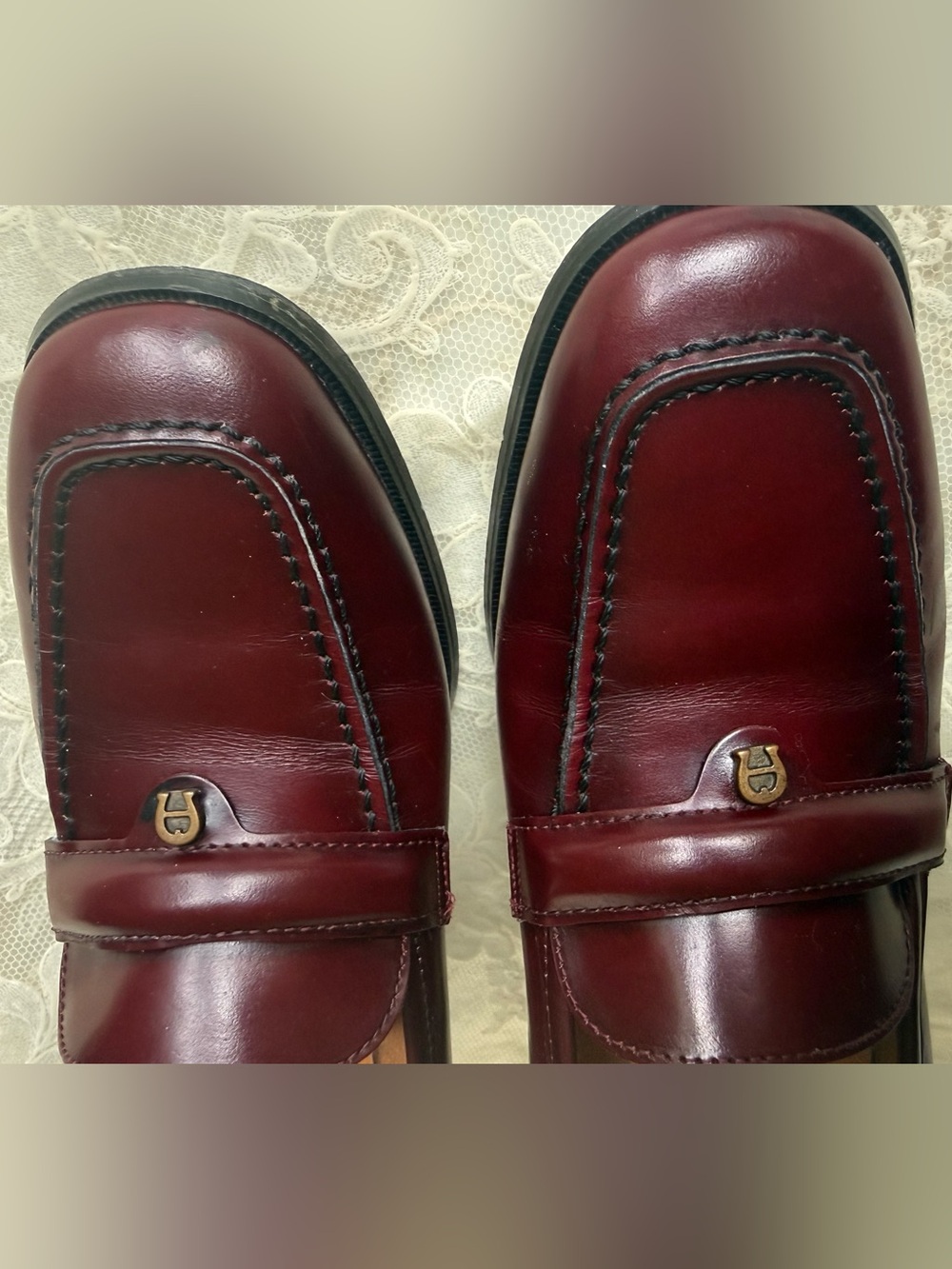 Aigner Burgundy 7.5 Leather Block High Heel Loafers Oxblood - Picture 4 of 11